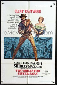 4j961 TWO MULES FOR SISTER SARA 1sh '70 cool art of gunslinger Clint Eastwood & Shirley MacLaine