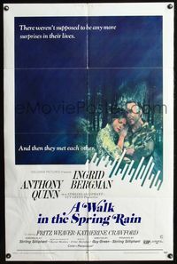 4j974 WALK IN THE SPRING RAIN 1sh '70 romantic art of Anthony Quinn & Ingrid Bergman!
