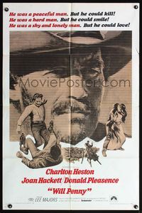 4j984 WILL PENNY 1sh '68 Charlton Heston, Joan Hackett, Donald Pleasance!