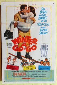 4j987 WINTER A GO-GO 1sh '65 ski buffs & ski babes on the go-go in the snow-snow!