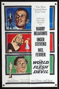 4j992 WORLD, THE FLESH & THE DEVIL 1sh '59 Inger Stevens, Harry Belafonte & Mel Ferrer!