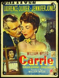 4k026 CARRIE Belgian '52 different art of Laurence Olivier & Jennifer Jones, William Wyler!
