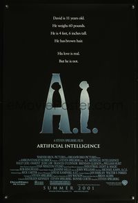 4m069 A.I. ARTIFICIAL INTELLIGENCE advance 1sh '01 Steven Spielberg, Haley Joel Osment, Jude Law