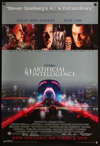 4m071 A.I. ARTIFICIAL INTELLIGENCE video 1sh '01 Steven Spielberg, Haley Joel Osment, Jude Law