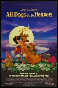 4m104 ALL DOGS GO TO HEAVEN DS 1sh '89 directed by Don Bluth, voices of Dom Deluise & Burt Reynolds!