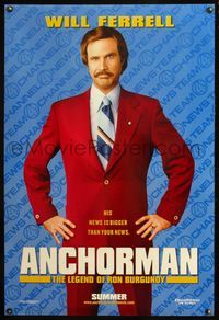4m129 ANCHORMAN DS teaser 1sh '04 great image of Will Ferrell in awesome suit!