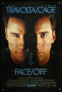 4m017 FACE/OFF DS int'l advance 1sh '97 signed by John Travolta and Nicholas Cage who switch faces