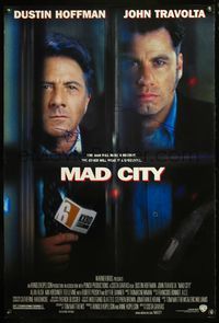 4m036 MAD CITY DS 1sh '97 signed by John Travolta and Dustin Hoffman!