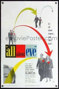 4p025 ALL ABOUT EVE linen 1sh '50 Bette Davis & Anne Baxter classic, sexy Marilyn Monroe shown!