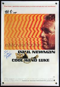 4p097 COOL HAND LUKE linen signed 1sh '67 by George Kennedy, cool art of Paul Newman by James Bama!