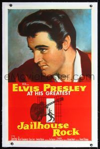 4p223 JAILHOUSE ROCK linen 1sh '57 classic head-and-shoulders art of rock & roll king Elvis Presley!