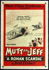 4p346 ROMAN SCANDAL linen 1sh '26 great Ben-Hur Fisher cartoon parody image of Jeff in chariot race!