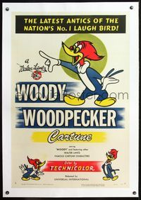 4p456 WOODY WOODPECKER linen 1sh '50 Walter Lantz, latest antics of the nation's no.1 laugh bird!