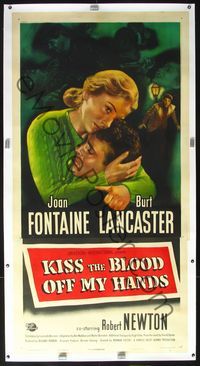 4r088 KISS THE BLOOD OFF MY HANDS linen 3sh '48 art of Joan Fontaine hiding fugitive Burt Lancaster!