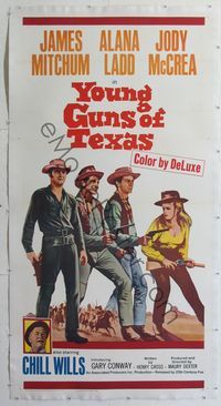 4r122 YOUNG GUNS OF TEXAS linen 3sh '63 teen cowboys James Mitchum, Alana Ladd & Jody McCrea!