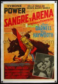 4r179 BLOOD & SAND linen Colombian '41 art of matador fighting bull + Tyrone Power & Rita Hayworth!