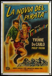 4r367 BUCCANEER'S GIRL linen Argentinean '50 art of sexy pirate Yvonne DeCarlo & Philip Friend!