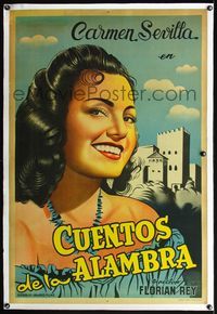 4r368 CUENTOS DE LA ALAMBRA linen Argentinean '50 head & shoulders art of beautiful Carmen Sevilla!