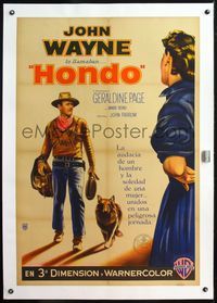 4r374 HONDO linen Argentinean '53 3-D, cool art of full-length John Wayne with dog by his side!