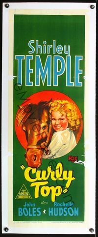4r135 CURLY TOP linen 15x40 Aust daybill '35 wonderful stone litho of cute Shirley Temple & pony!