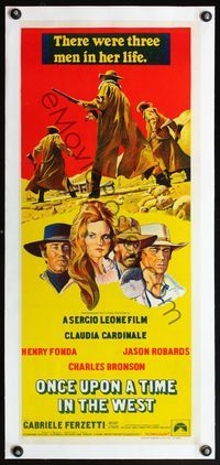 4r143 ONCE UPON A TIME IN THE WEST linen Aust daybill '68 Leone, Claudia Cardinale, Henry Fonda