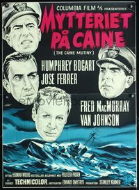 4r156 CAINE MUTINY linen Danish '54 art of Humphrey Bogart, Ferrer, Johnson & MacMurray by Gaston!