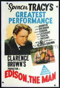 4r131 EDISON THE MAN linen Aust 1sh '40 great image of Spencer Tracy as Thomas the inventor!