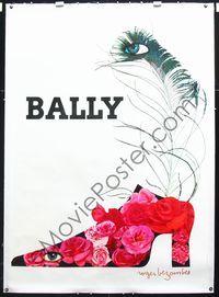 4r340 BALLY linen French poster '84 wonderful colorful Roger Bezombes art of shoe with roses!