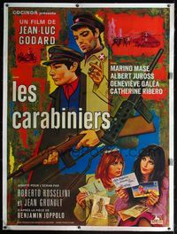 4r342 CARABINEERS linen French 1p '63 Jean-Luc Godard's Les Carabiniers, cool art by Jean Barnoux!