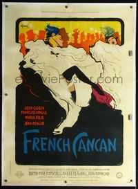 4r347 FRENCH CANCAN linen French 1p '55 Jean Renoir, best art of Moulin Rouge showgirls by Gruay!