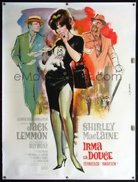 4r350 IRMA LA DOUCE linen French 1p '63 different art of sexy MacLaine & Lemmon by Georges Allard!