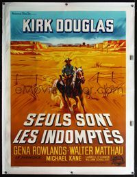 4r352 LONELY ARE THE BRAVE linen French 1p '62 completely different art of Kirk Douglas on horse!