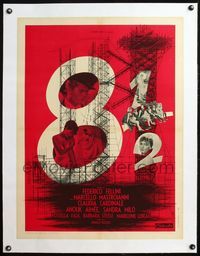 4r241 8 1/2 linen French 23x32 '63 Federico Fellini classic, Mastroianni & Claudia Cardinale