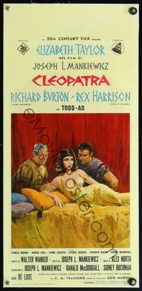 4r257 CLEOPATRA linen Italian locandina '64 art of Liz Taylor, Burton & Rex Harrison by Terpning!
