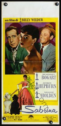 4r262 SABRINA linen Italian locandina '54 Audrey Hepburn w/Humphrey Bogart & Holden + with poodles!