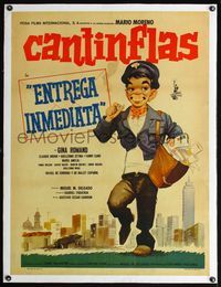 4r392 AGENTE XU 777 linen Mexican poster '63 art of mailman Cantinflas who gets mixed up w/spies!