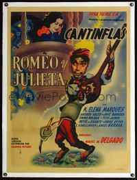 4r407 ROMEO Y JULIETA linen Mexican poster R50s art of Cantinflas serenading Maria Elena Marques!
