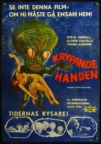 4r166 INVASION OF THE SAUCER MEN Swedish '57 great different art of cabbage head alien & sexy girl!