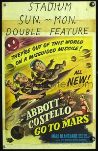 4s016 ABBOTT & COSTELLO GO TO MARS WC '53 art of wacky astronauts Bud & Lou in outer space!