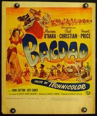 4s039 BAGDAD WC '50 art of Maureen O'Hara in sexiest harem outfit + Vincent Price on horse!