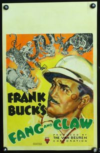 4s105 FANG & CLAW WC '35 great headshot artwork of Frank Buck surrounded by India's jungle animals!
