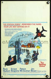 4s163 ICE STATION ZEBRA WC '69 Rock Hudson, Jim Brown, Ernest Borgnine, cool art by Bob McCall!