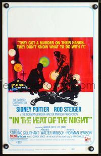 4s168 IN THE HEAT OF THE NIGHT WC '67 Sidney Poitier, Rod Steiger, Warren Oates, cool crime art!