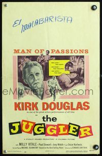 4s180 JUGGLER WC '53 Jewish concentration camp survivor Kirk Douglas is on the run from his past!