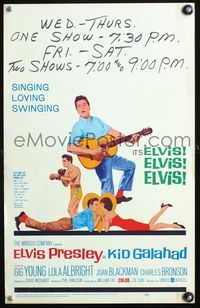 4s185 KID GALAHAD WC '62 art of Elvis Presley singing with guitar, boxing, and romancing!