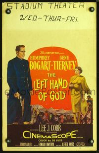 4s202 LEFT HAND OF GOD WC '55 artwork of priest Humphrey Bogart holding gun + sexy Gene Tierney!