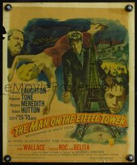 4s219 MAN ON THE EIFFEL TOWER WC '49 Charles Laughton, sexy Jean Wallace, cool film noir artwork!