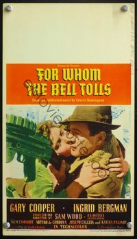 4s005 FOR WHOM THE BELL TOLLS mini WC '43 romantic c/u of Gary Cooper & Ingrid Bergman, Hemingway!
