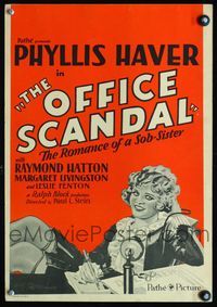 4s251 OFFICE SCANDAL WC '29 artwork of sexy Phyllis Haver at desk, the romance of a sob-sister!