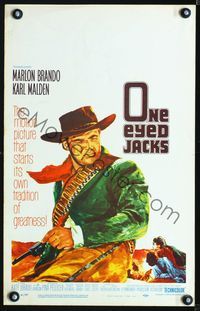 4s258 ONE EYED JACKS WC '61 great artwork of star & director Marlon Brando with gun & bandolier!